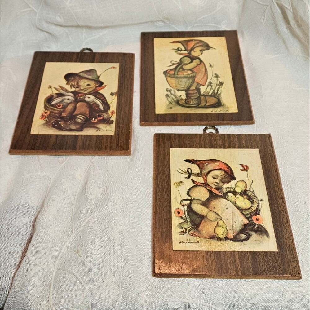 3 Vintage Hummel Wooden Wall Plaques